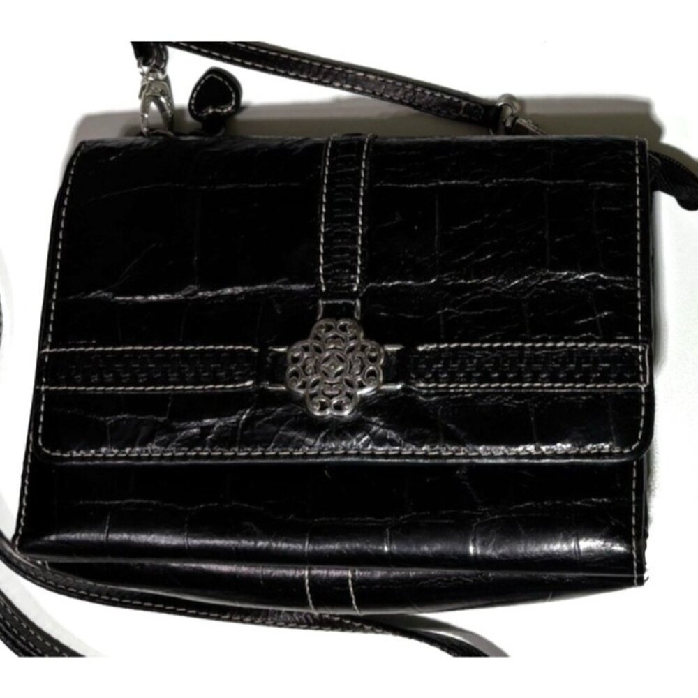 Brighton Small Crossbody Purse Bag Clutch Pebbled Black Crocodile Embossed - Picture 2 of 10